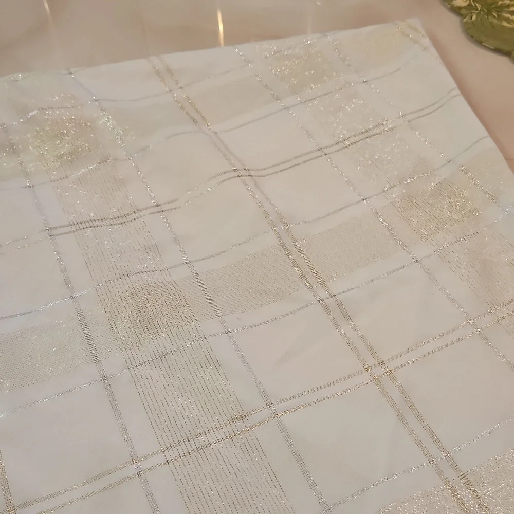 Beige Gold Silver Metallic Table Cloth 60